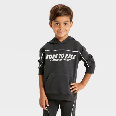 Toddler Boys' Born to Race French Terry Hooded Pullover Sweatshirt - Cat & Jack™ Charcoal Gray | Target
