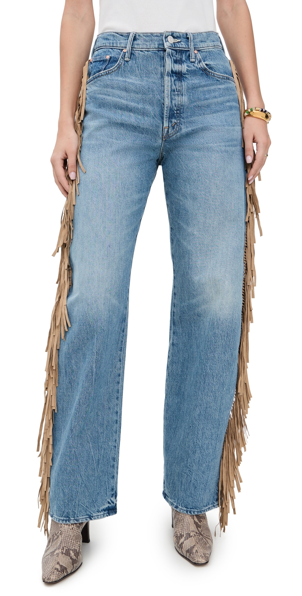 MOTHER Fringe Half Pipe Button Sneak Jeans Folk Star 24 | Shopbop