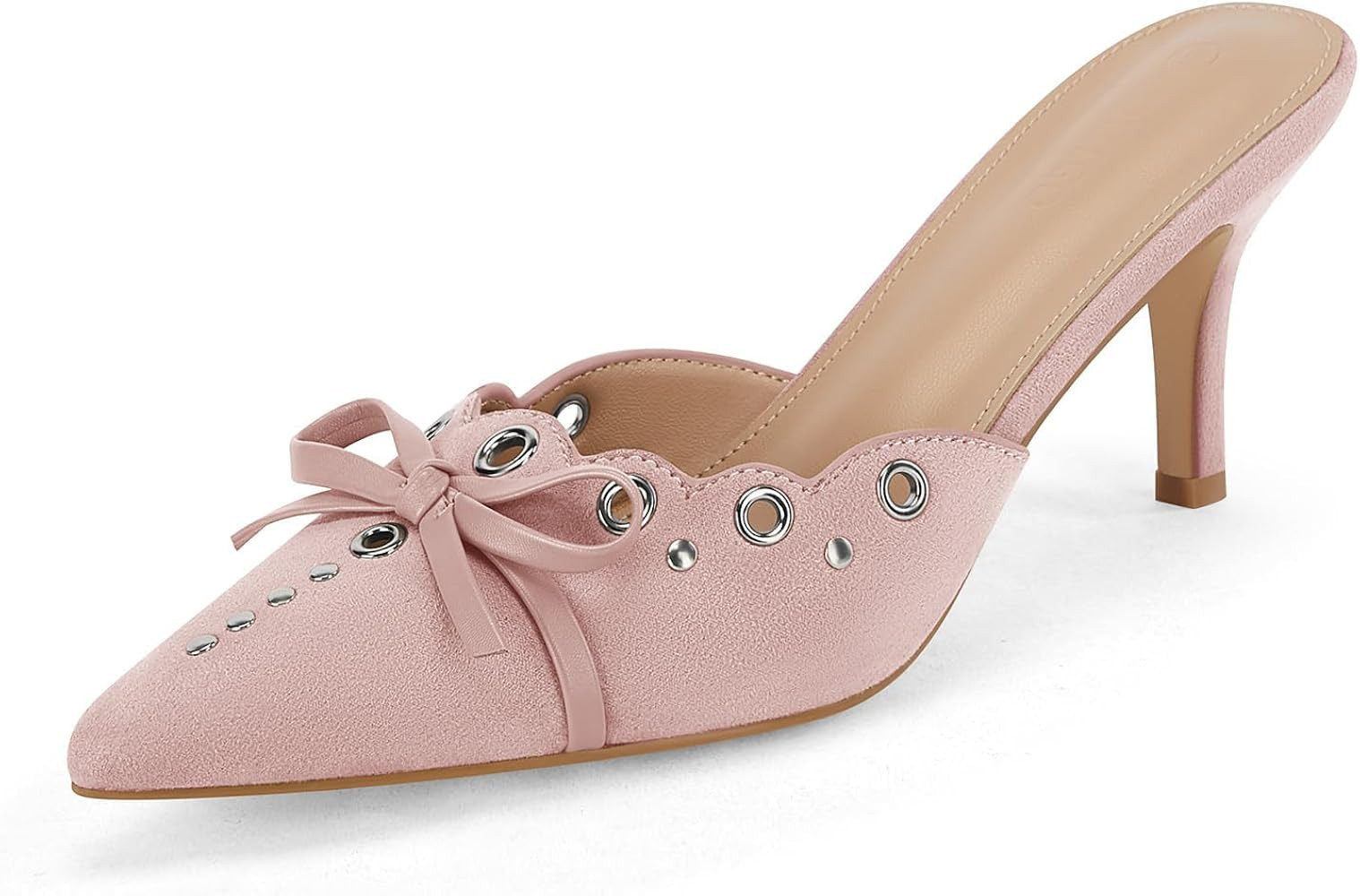 Coutgo Women's Bow Tie Mule Heels Pointed Toe Studded Backless Stilettos Slip On Dress Pump Shoes | Amazon (US)