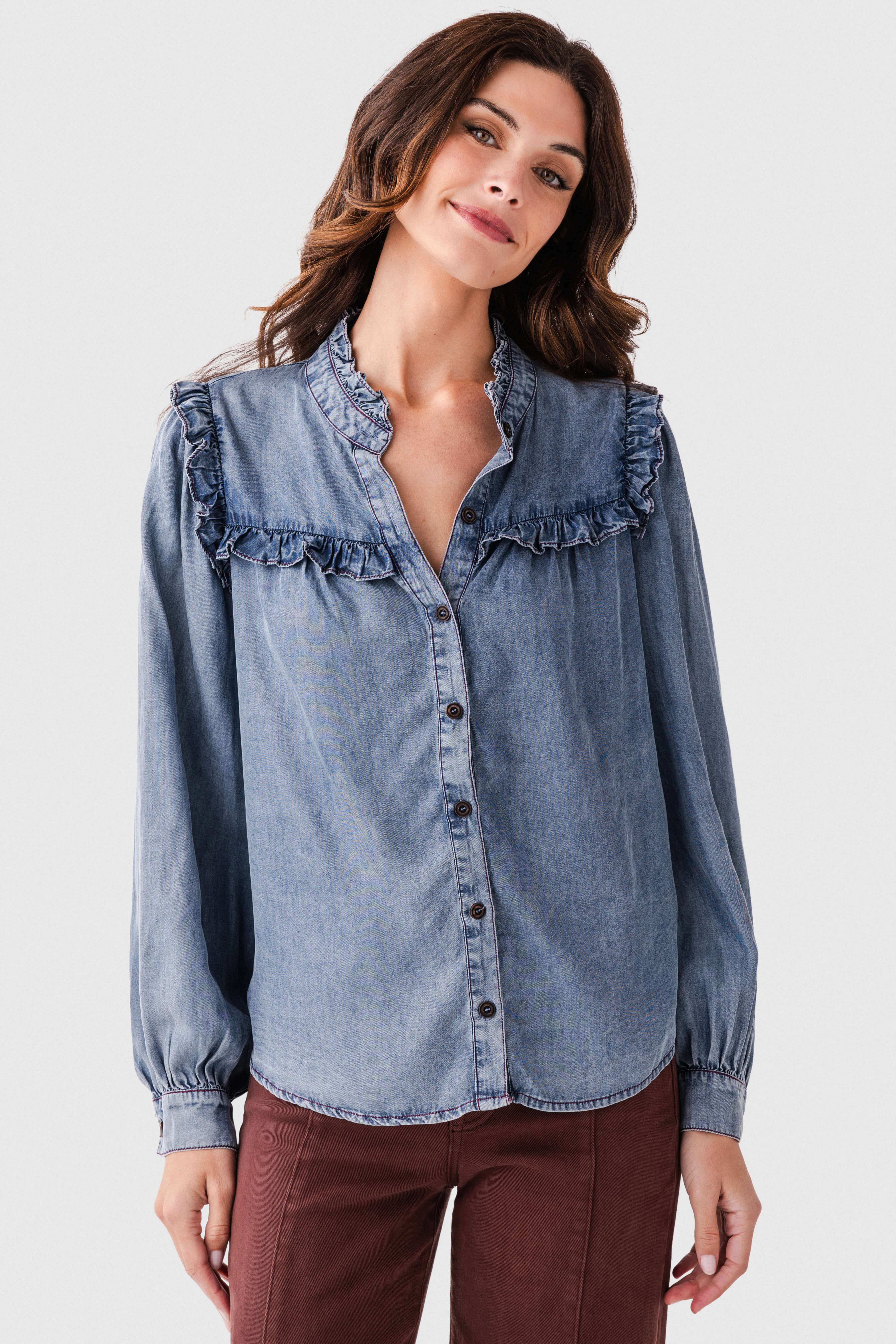 Fate Ruffle Detail Washed Tencel Top | Social Threads