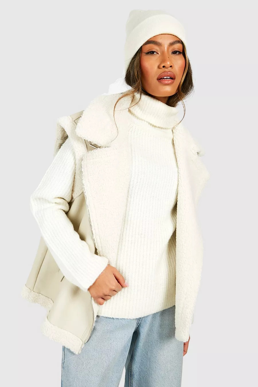 Sleeveless Teddy Trim Aviator | Boohoo.com (UK & IE)