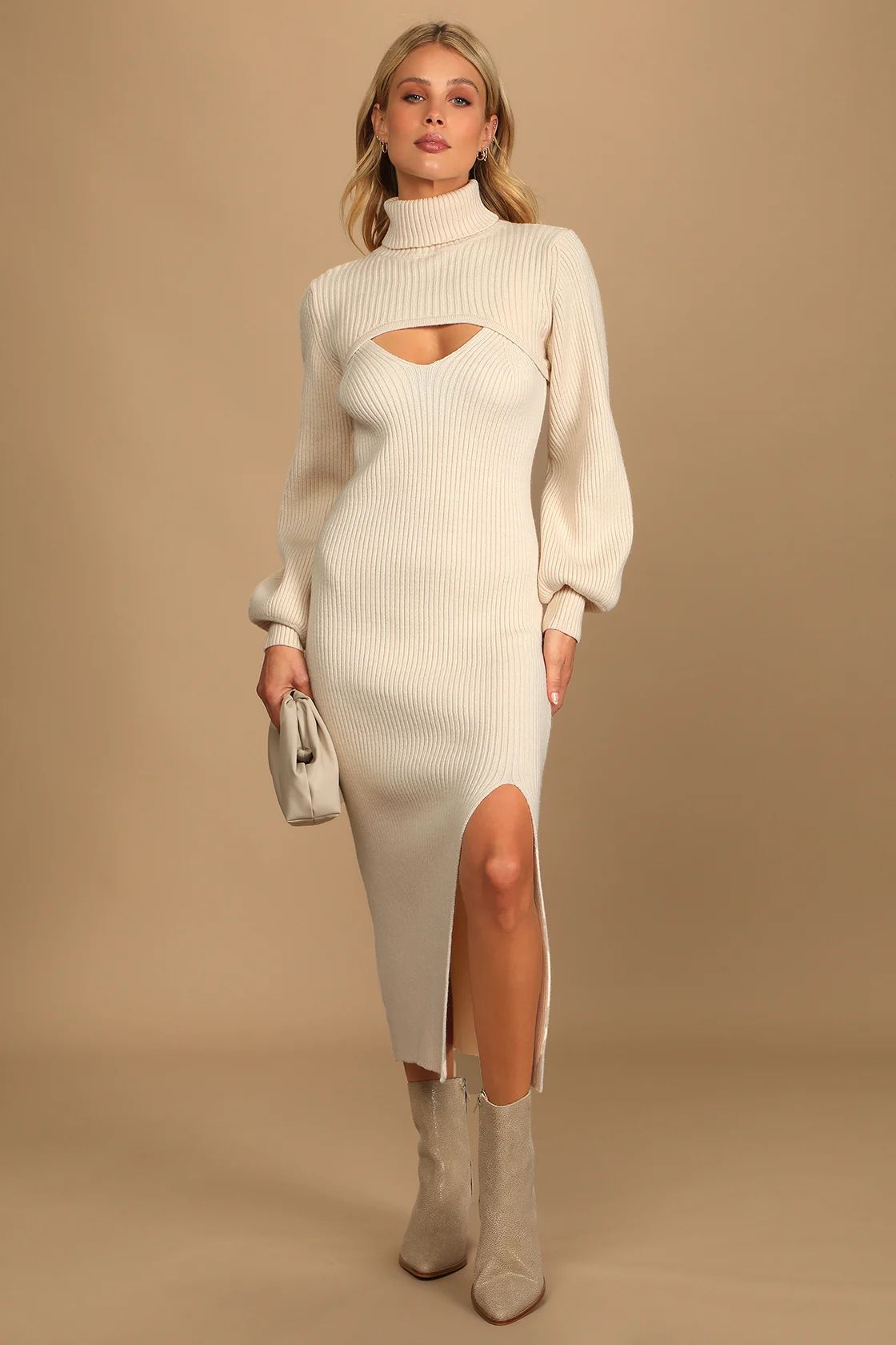 Make it a Double Cream Turtleneck Two-Piece Midi Sweater Dress | Lulus (US)