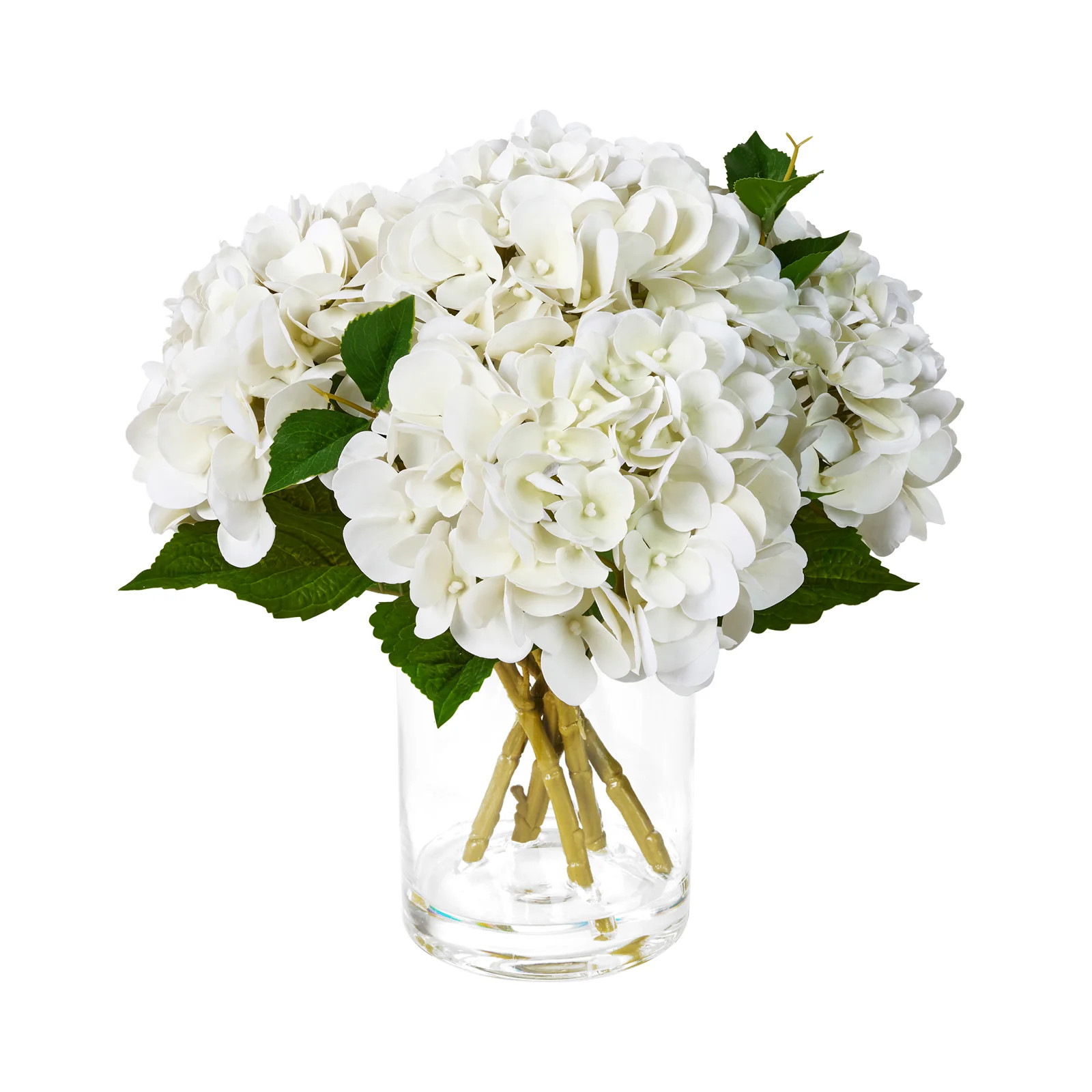 Artificial Hydrangea Floral Arrangement In Clear Glass Vase With Realistic Faux Water - Handcraft... | Birch Lane