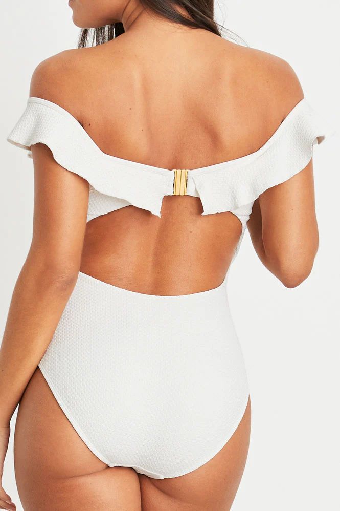 Women's Off Shoulder Swimsuit - Toni White One Piece | Hermoza