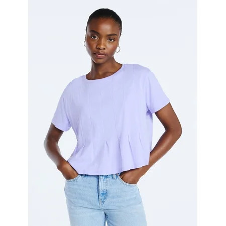 Scoop Women’s and Women's Plus Pleated Cropped Cotton Tee, Sizes XS-4X | Walmart (US)