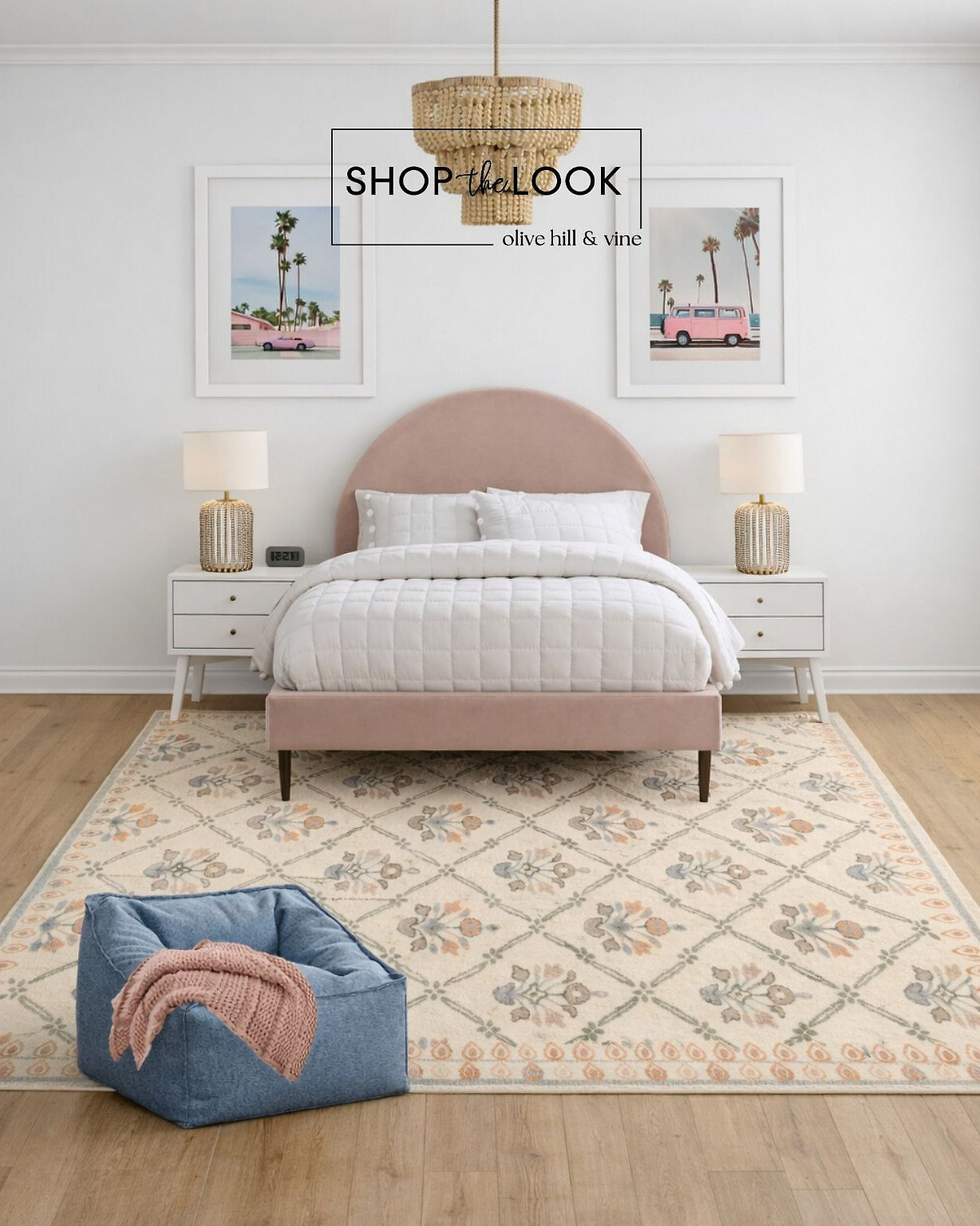 Blush curves, sandy neutrals, and a pop of denim blue — this teen room feels calm but cool. Vintage palm prints + woven textures keep it laid-back coastal, while the cozy lounge spot makes it perfect for homework, scrolling, or just vibing. 

 

#LTKHome #LTKKids