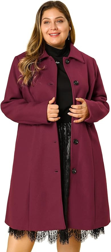 Agnes Orinda Women's Plus Size Single Breasted Belted Winter Long Coat | Amazon (US)