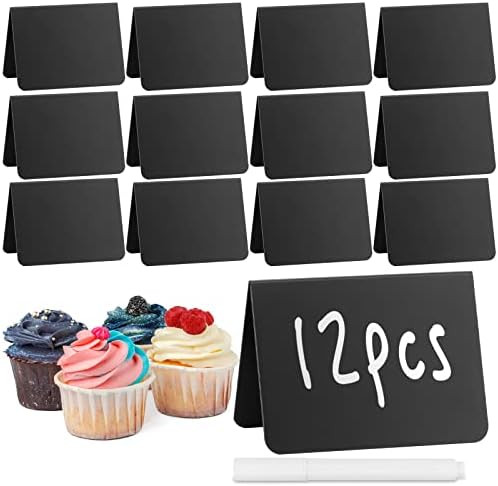 12 Pack Mini Chalkboard Sign V-Shaped Food Labels Black Tags Board with 1 Pcs Erasable Chalk Mark... | Amazon (US)