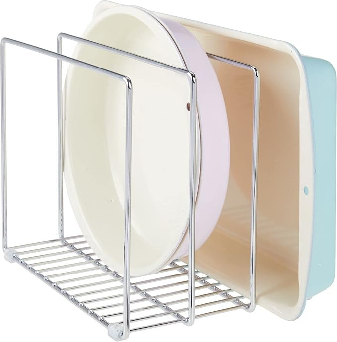 mDesign Steel Storage Tray Organizer Rack for Kitchen Cabinet - Divided Holder with 3 Slots for S... | Amazon (US)