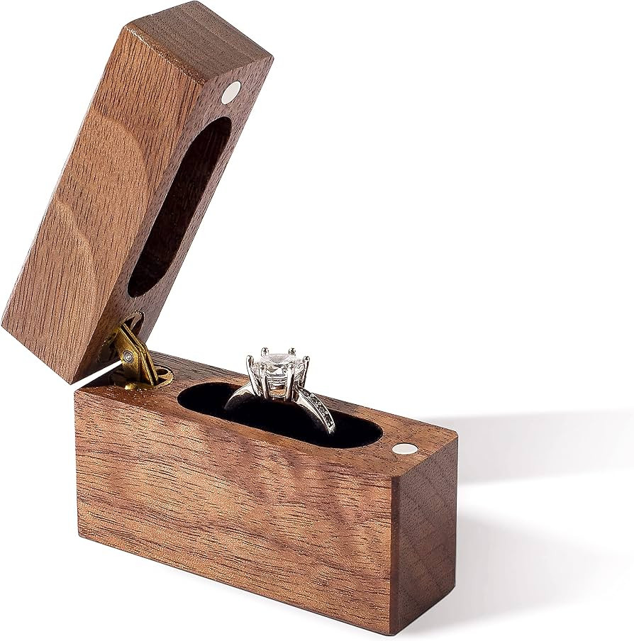 Wooden Engagement Ring Box Small Slim Proposal Wedding Ring Case | Amazon (US)