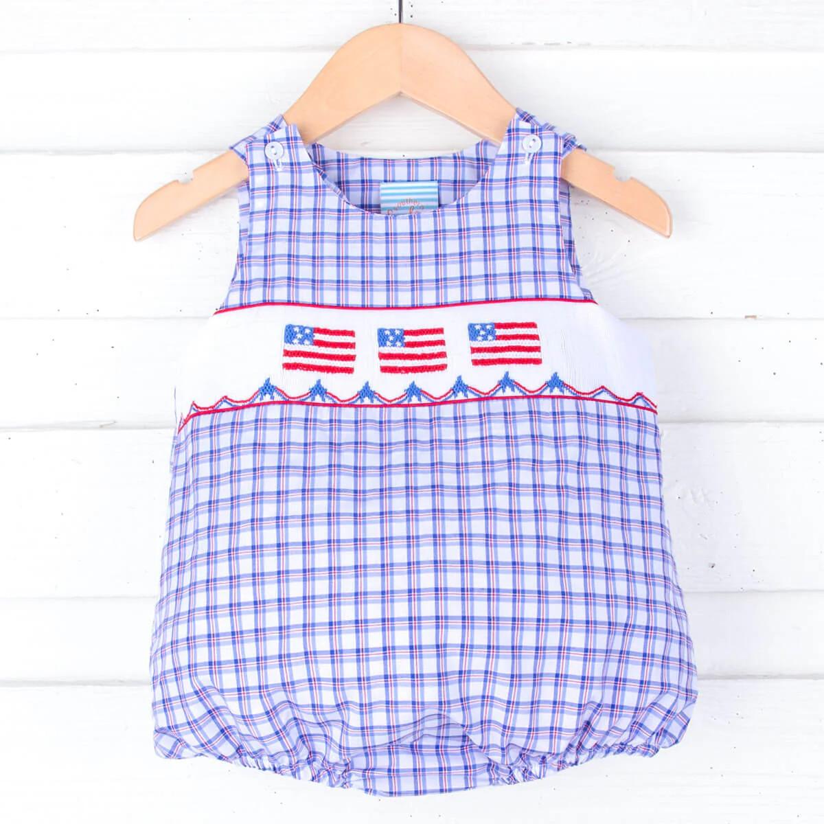 Flag Smocked Blue Plaid Sun Bubble | Classic Whimsy