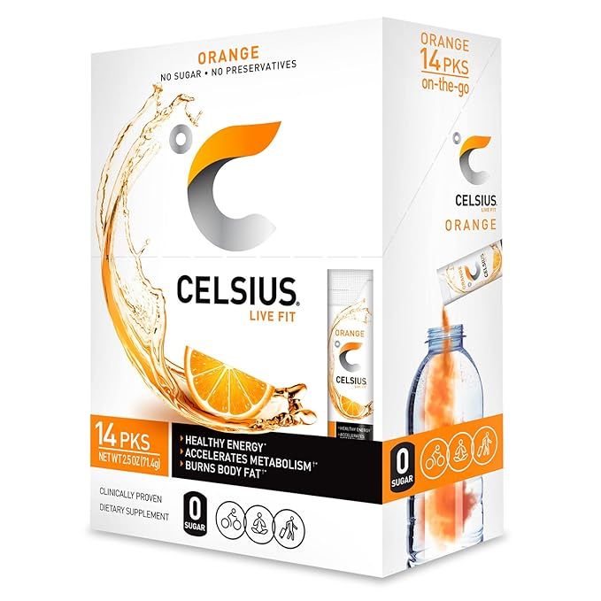 CELSIUS Orange On-the-Go Powder Stick Packs, Zero Sugar (14 Sticks per Pack) | Amazon (US)