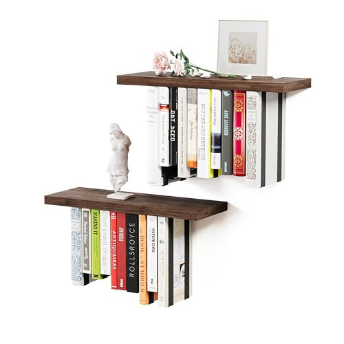 BUTUNITA Floating Bookshelves for Wall, Rustic Wood Hanging Wall Bookshelf, Upside Down Book Shelf and Wall Mounted Bookshelves for Home Decor in Bedroom, Living Room, Carbonized, 2 Pack | Amazon (US)