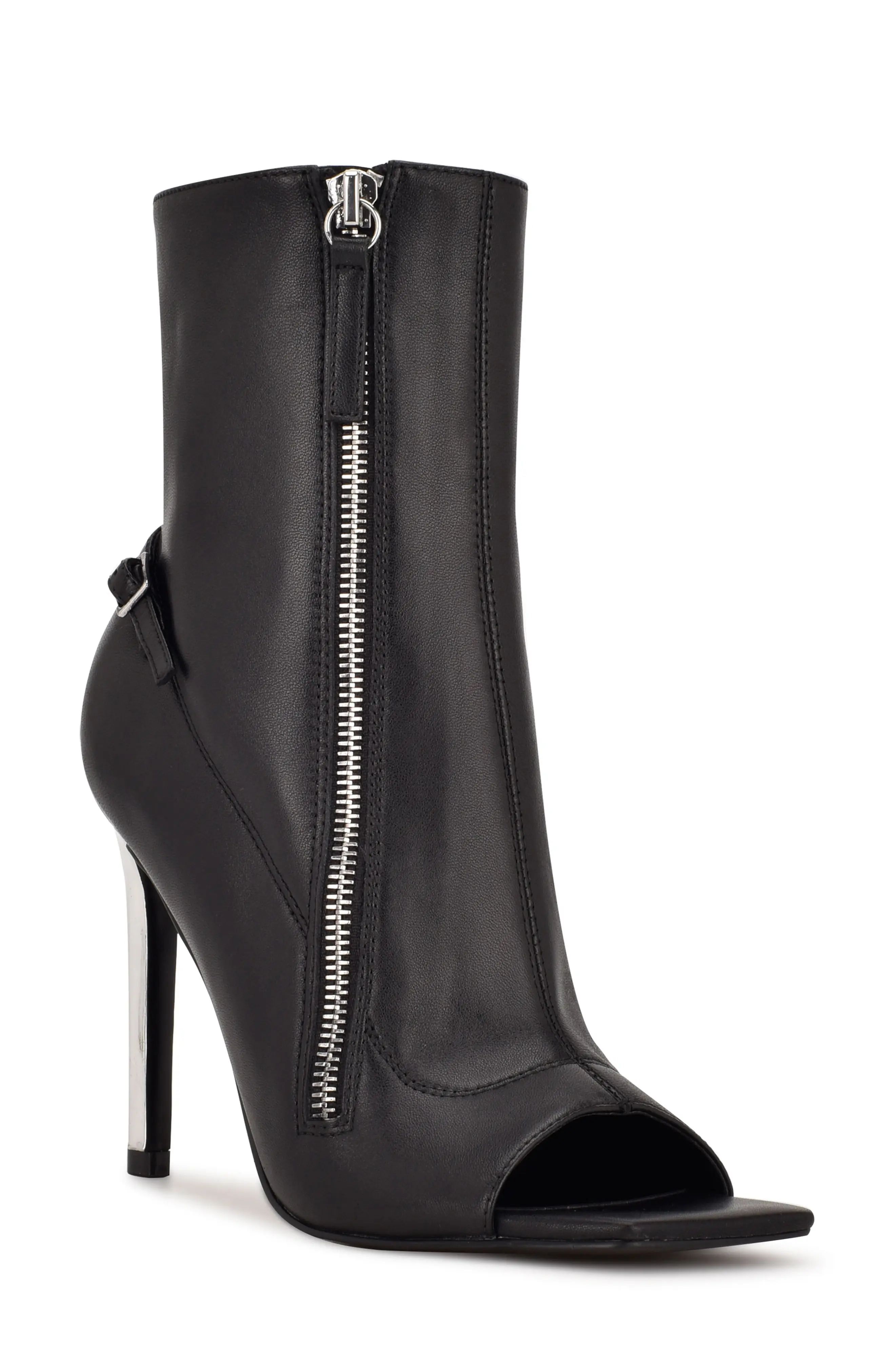 Nine West Sohot Peep Toe Bootie in Black Leather at Nordstrom, Size 7.5 | Nordstrom