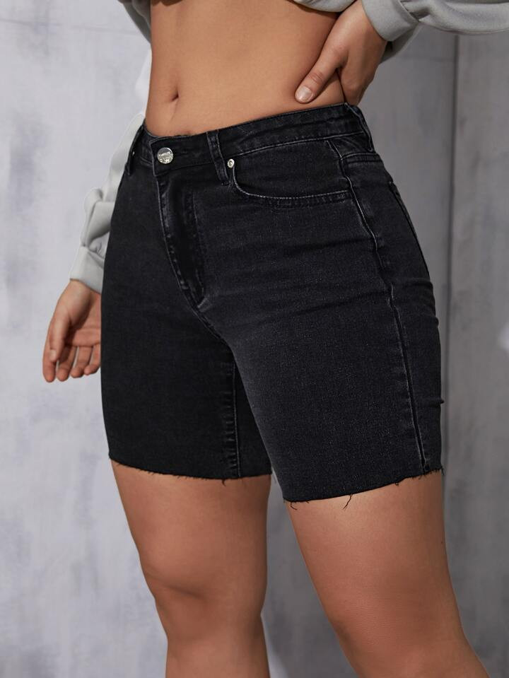 SHEIN EZwear Raw Hem Denim Shorts | SHEIN