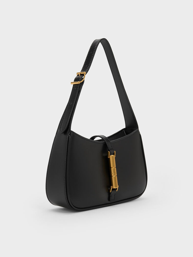 Cesia Metallic Accent Shoulder Bag - Black | Charles & Keith UK