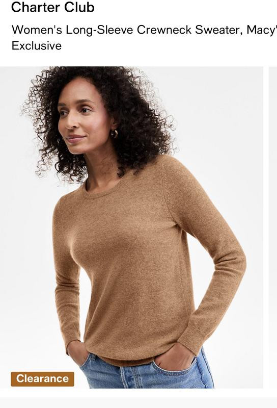 Women's 100% Cashmere Long-Sleeve Crewneck Sweater | Macy's