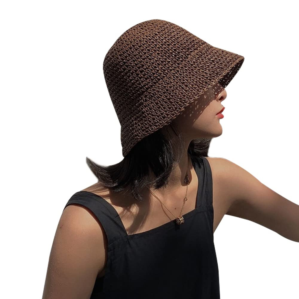 Women Sun Hat Hand-Woven Packable Beach Bucket Hat Summer Floppy UV Protection Hats | Amazon (US)