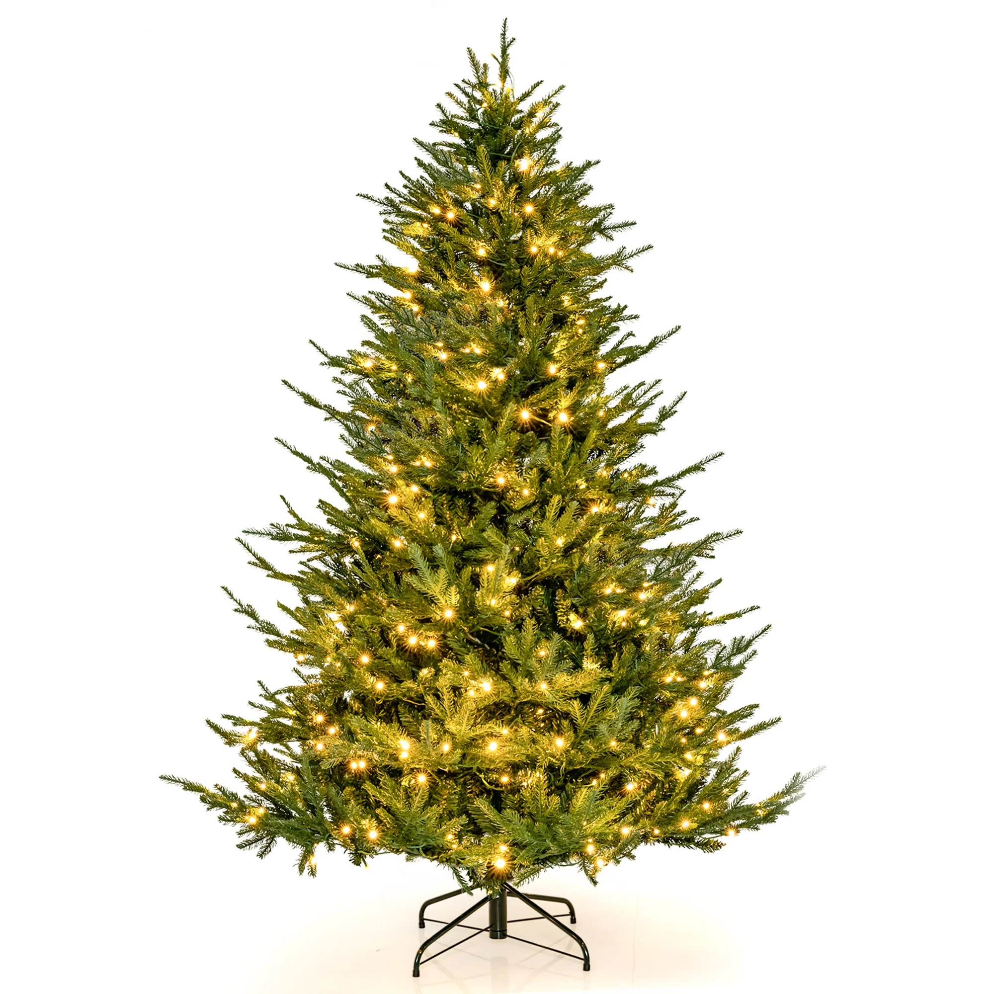 Costway 7 FT Pre-Lit Artificial Christmas Tree Hinged 1130 Branch Tips & 380 LED Lights | Walmart (US)