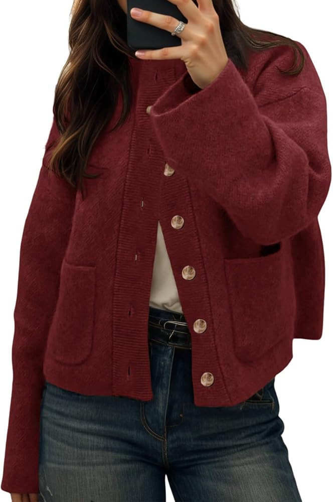 Cicy Bell Womens Chunky Knit Cardigan Sweater Button Down Open Front Jacket | Amazon (US)