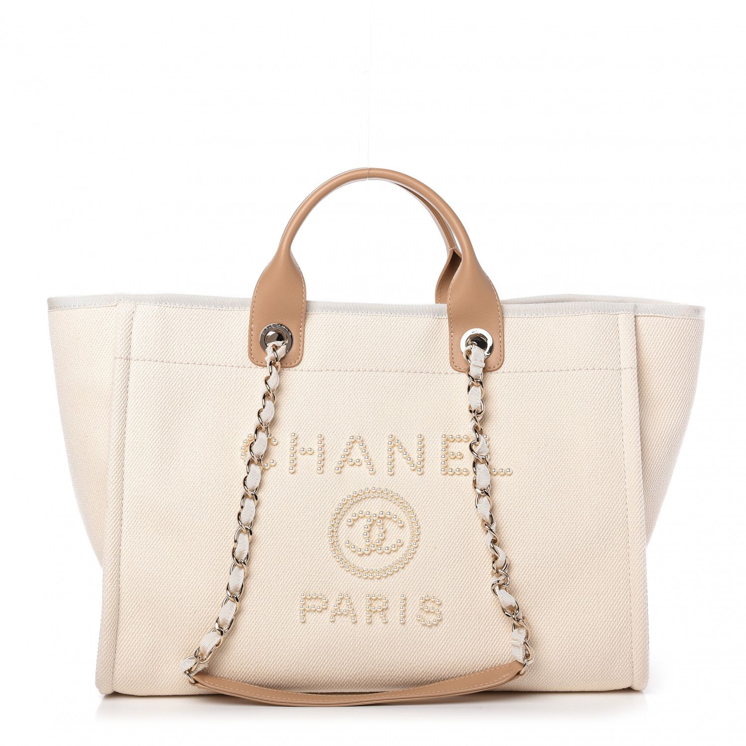 Canvas Pearl Medium Deauville Tote Ecru Beige | Fashionphile