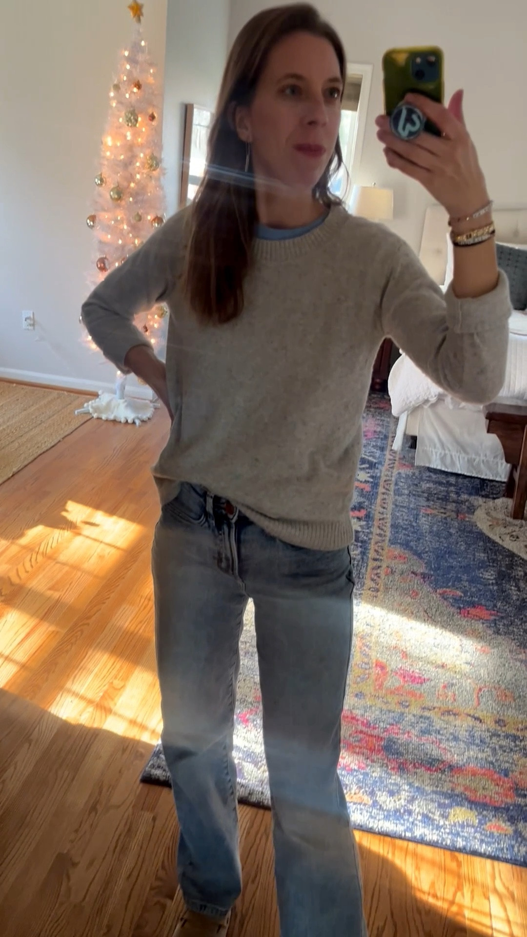 A simple straightforward look that has no fuss but can be swapped and shifted with different colors. I love layering a fun color underneath a neutral sweater. 

#LTKSeasonal #LTKHoliday