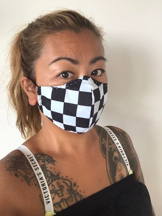 NEW!! Checkered Flag Face Mask-Machine washable cotton fabric- Two layer mask- Handmade in Canada... | Etsy (US)