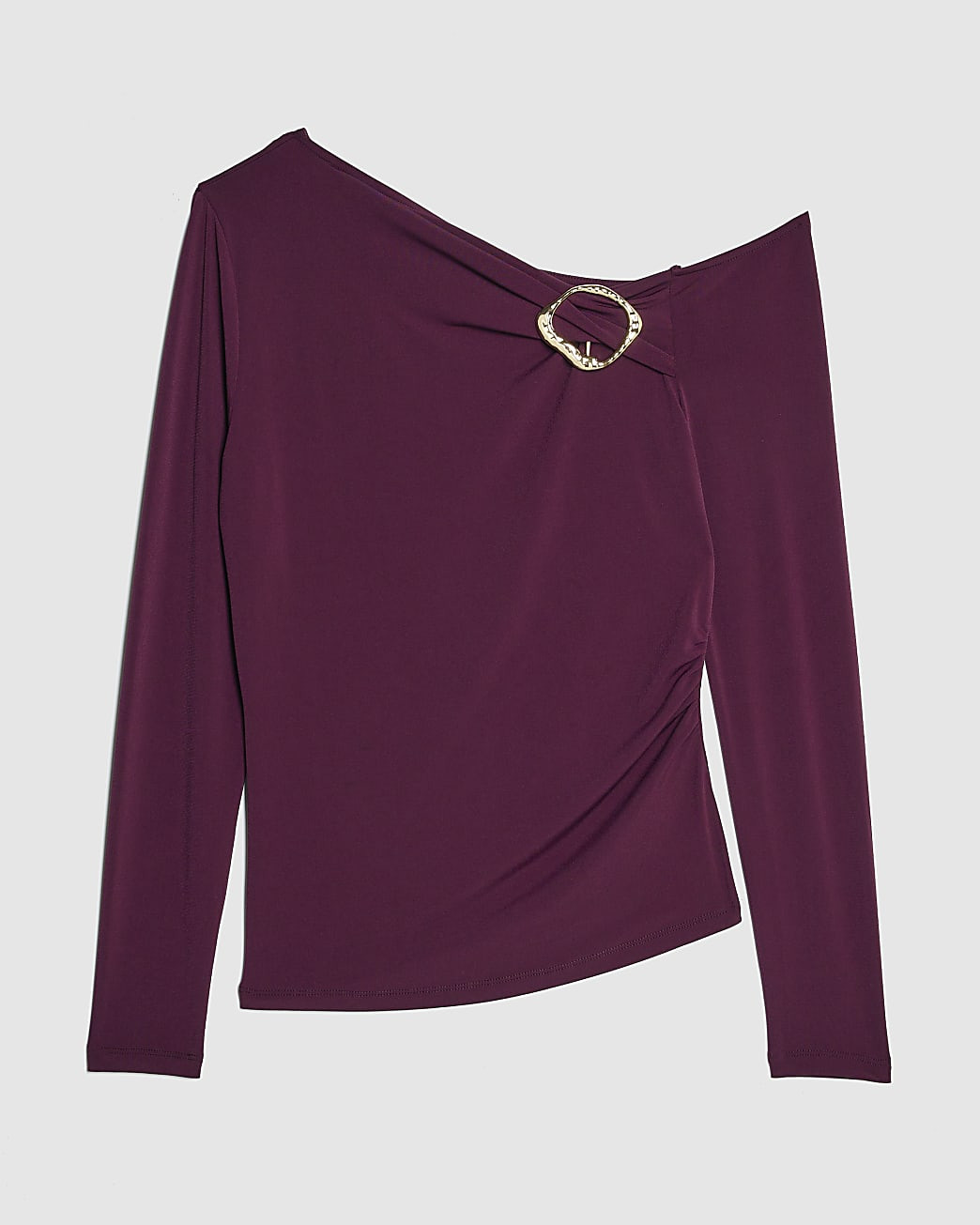 Red Long Sleeve Gold Trim Drape Top | River Island UK & IE