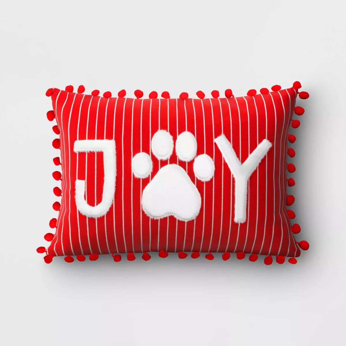 18"x12" Reversible 'Joy' with Paw Print to Snowflakes Rectangle Christmas Lumbar Pillow Red/White... | Target