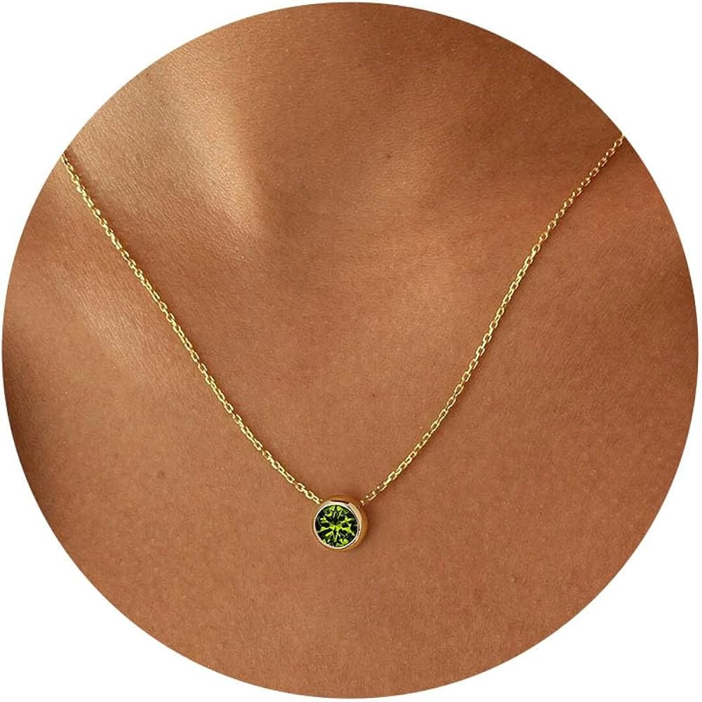 Turandoss Birthstone Necklace for Women, Dainty 14K Gold Plated Red Blue Green Diamond Emerald Bi... | Amazon (US)