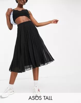 ASOS DESIGN Tall pleated midi skirt in black | ASOS (Global)