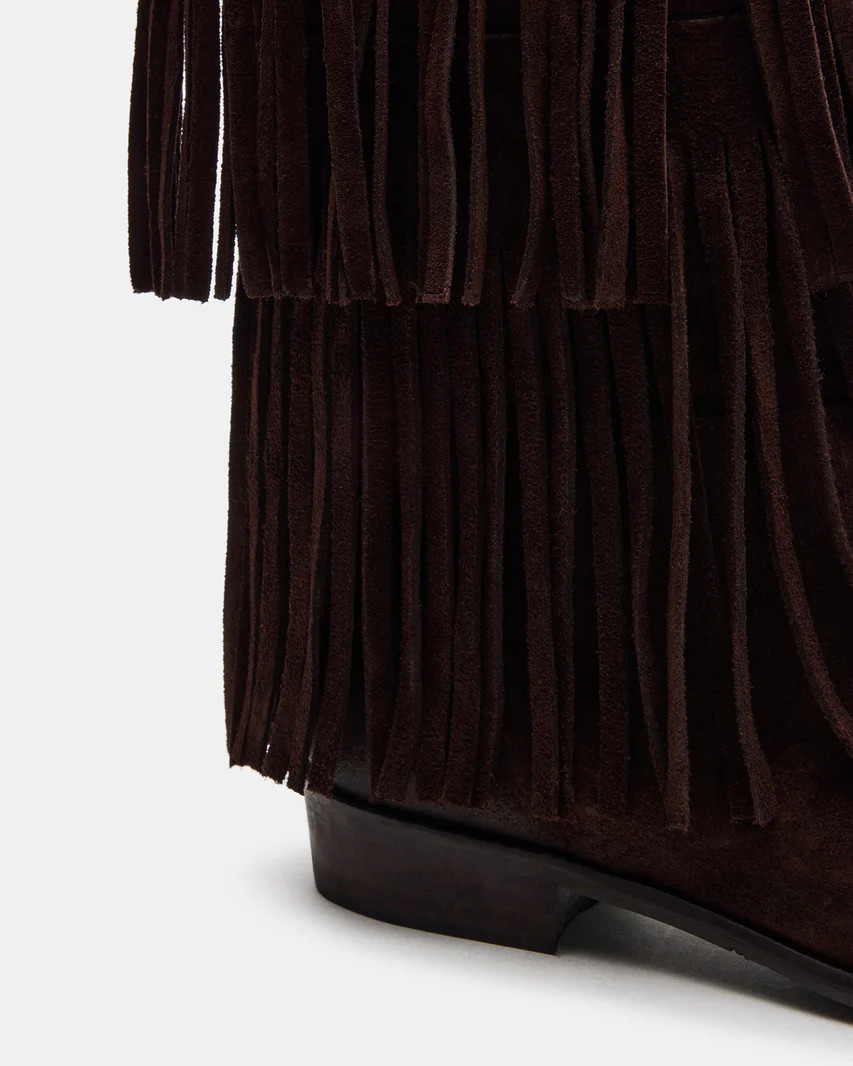SPUR Brown Suede Fringe Boot | Women's Boots | Steve Madden (US)