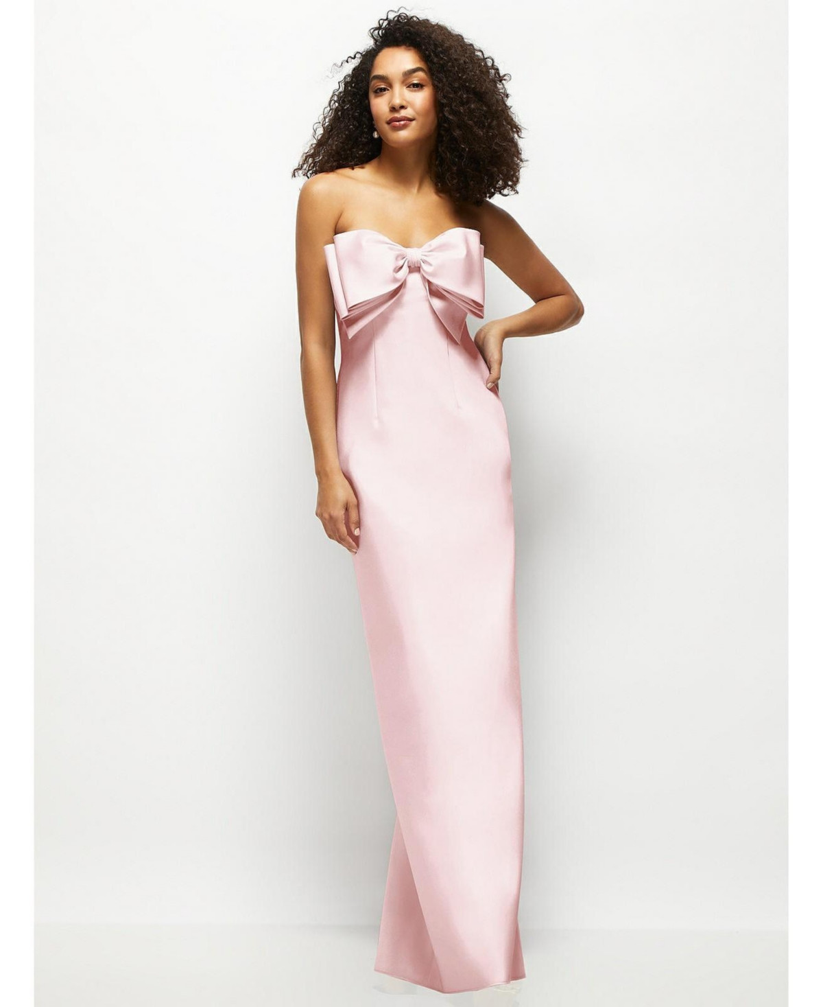 Alfred Sung Women's Strapless Satin Column Maxi Dress with Oversized Handcrafted Bow - Ballet pink | Macy's
