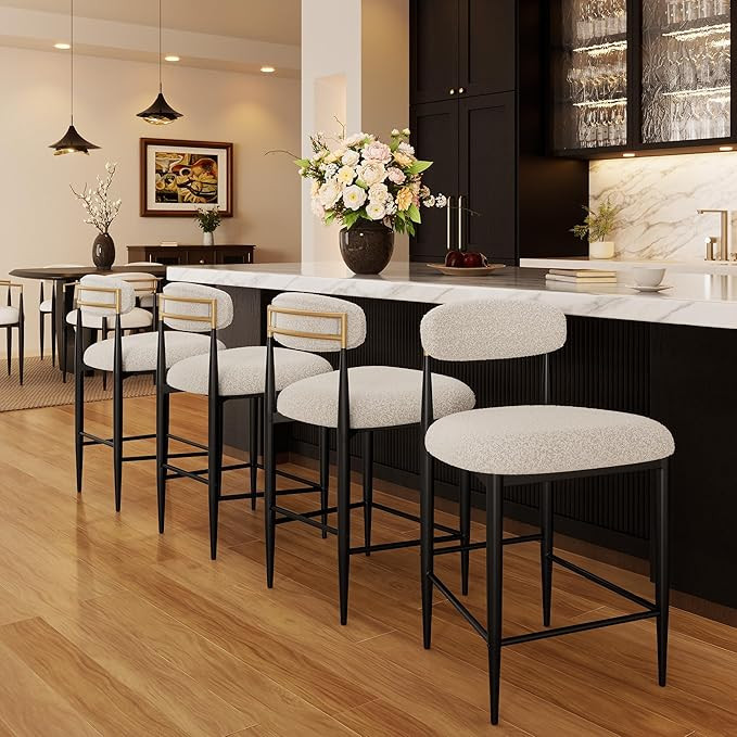 Morden Fort Counter Height Bar Stools Set of 4, Modern Upholstered Counter Stools with Backs, Bou... | Amazon (US)