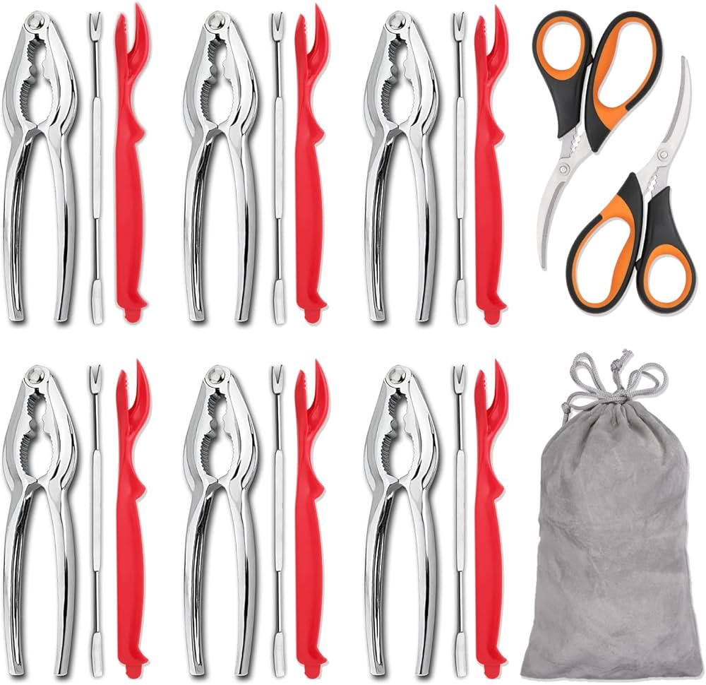 Hiware 20-piece Seafood Tools Set includes 6 Crab Crackers, 6 Lobster Shellers, 6 Crab Leg Forks/... | Amazon (US)