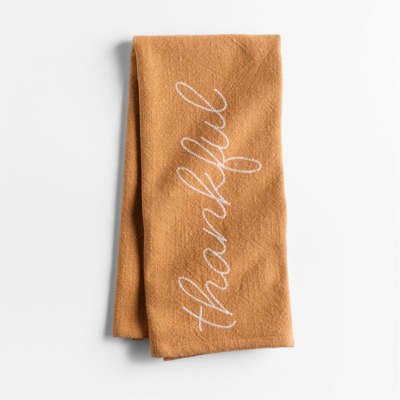 "Thankful" Embroidered Organic Cotton Dish Towel | Crate & Barrel | Crate & Barrel