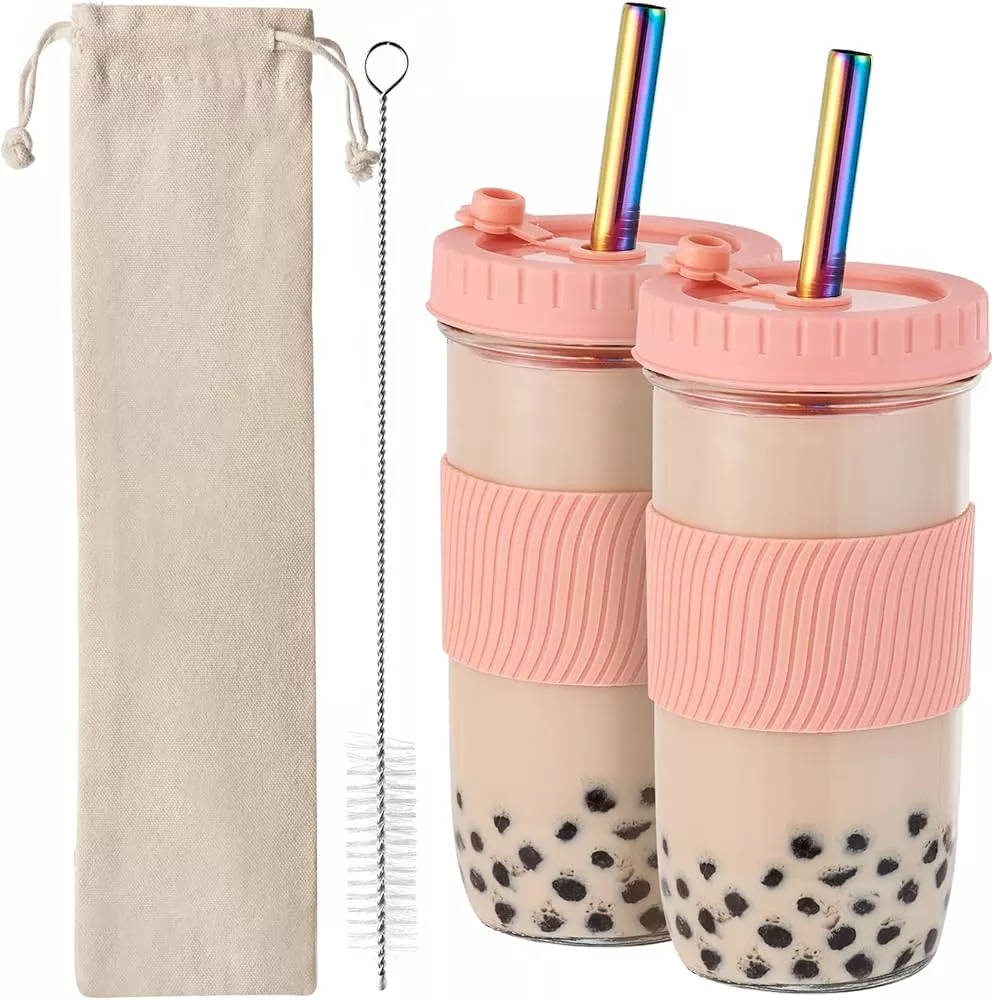 2pack Smoothie Cup With Lid And Straw Iced Coffee Cup Reusable