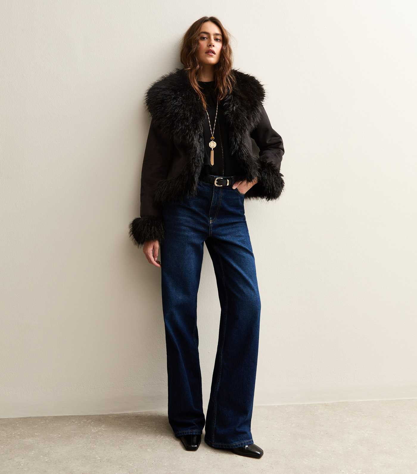 Black Faux Suede Fur Trimmed Jacket | New Look | New Look (UK)