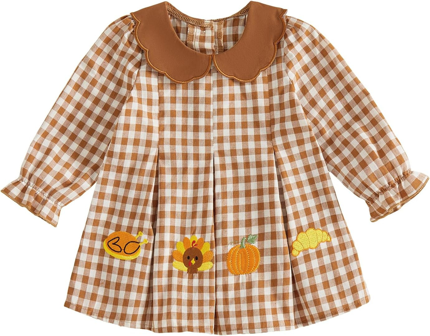 Toddler Baby Girl Thanksgiving Outfit Doll Collar Long Sleeve Smocked Dress | Amazon (US)