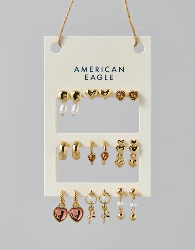 AE Heart Earrings 9-Pack | American Eagle Outfitters (US & CA)