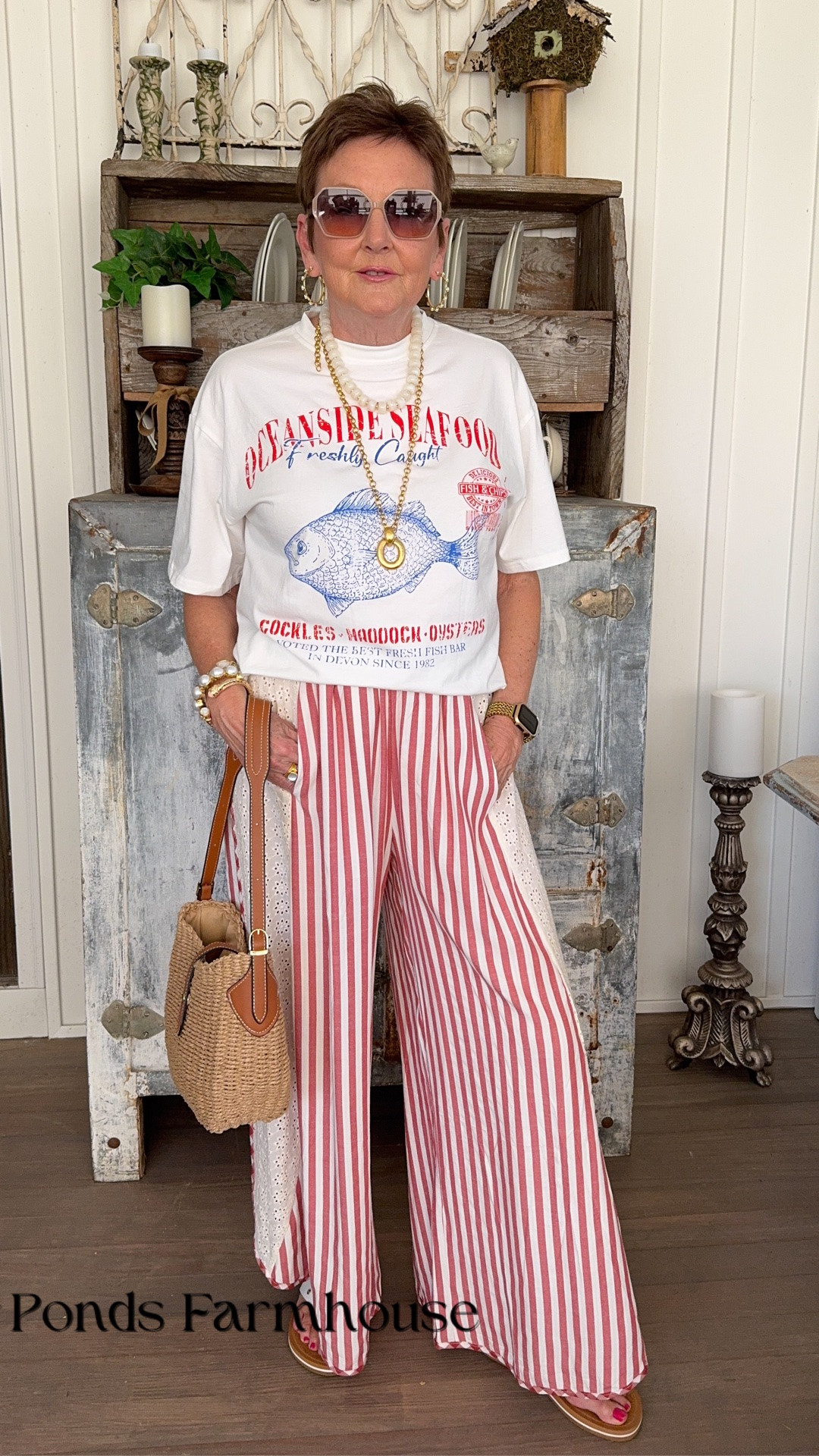 Easy Breezy style with Amazon Finds!  Flowing pants with graphic tee, straw bag and comfortable flip flops. Looking stylish at any age.

#LTKOver40 #LTKSeasonal #LTKMidsize