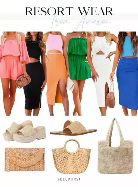 Resort wear, summer outfit, vacation outfit, beach bag, white dress, spring outfit, beach outfit, wedge sandals, slide sandals, matching set, straw purse, summer dress, spring dress, spring romper, green outfit, summer romper, 2 piece outfit

#LTKstyletip #LTKtravel #LTKfindsunder50