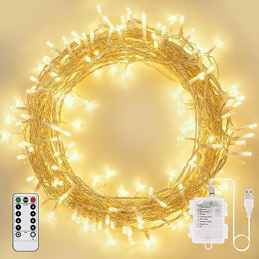 Fairy String Lights 33ft 100 LED Battery Operated & USB Powered Indoor Outdoor Twinkle Lights Wat... | Amazon (CA)