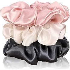 Celestial Silk Mulberry Silk Scrunchies for Hair (Large, Charcoal, Pink, Ivory) | Amazon (US)