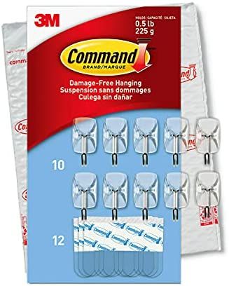 Command Small Clear Wire Hooks, 10 Hooks, 12 Strips - Easy to Open Packaging, Organize Damage-Fre... | Amazon (US)