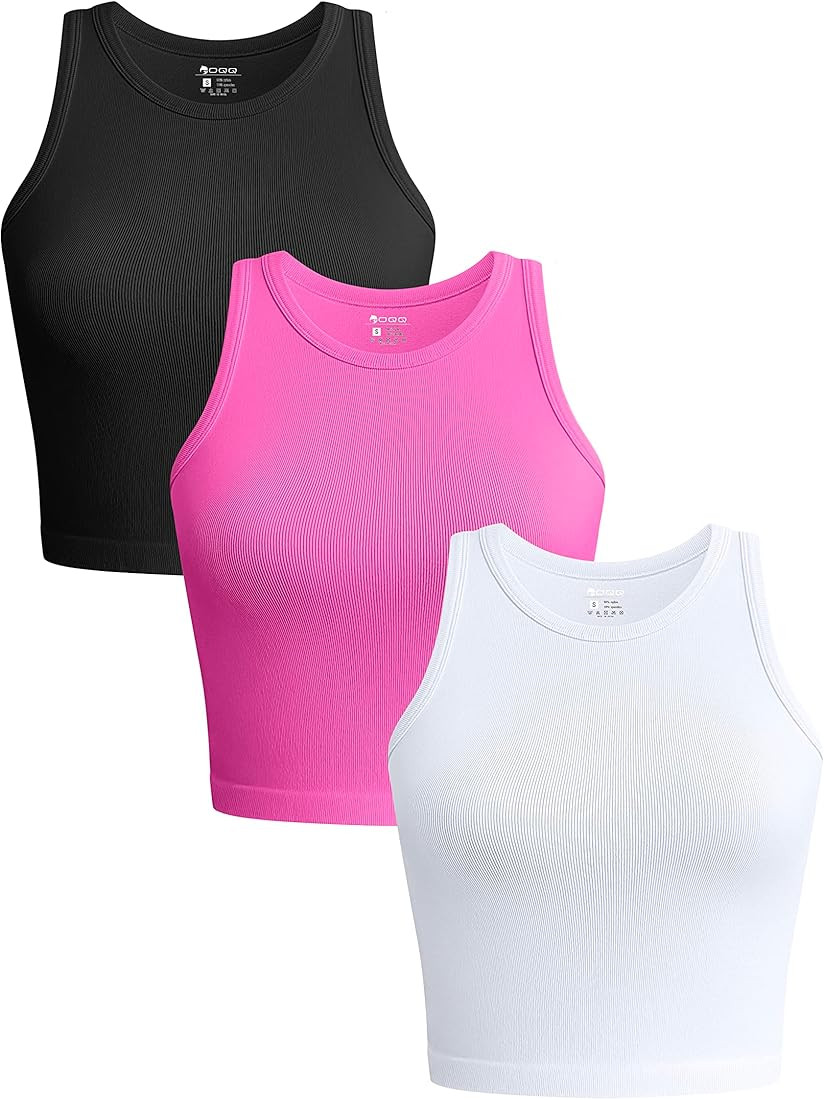 OQQ Women's 3 Piece Tank Tops Ribbed Seamless Yoga Shirts Workout Exercise Racerback Crop Tops | Amazon (US)