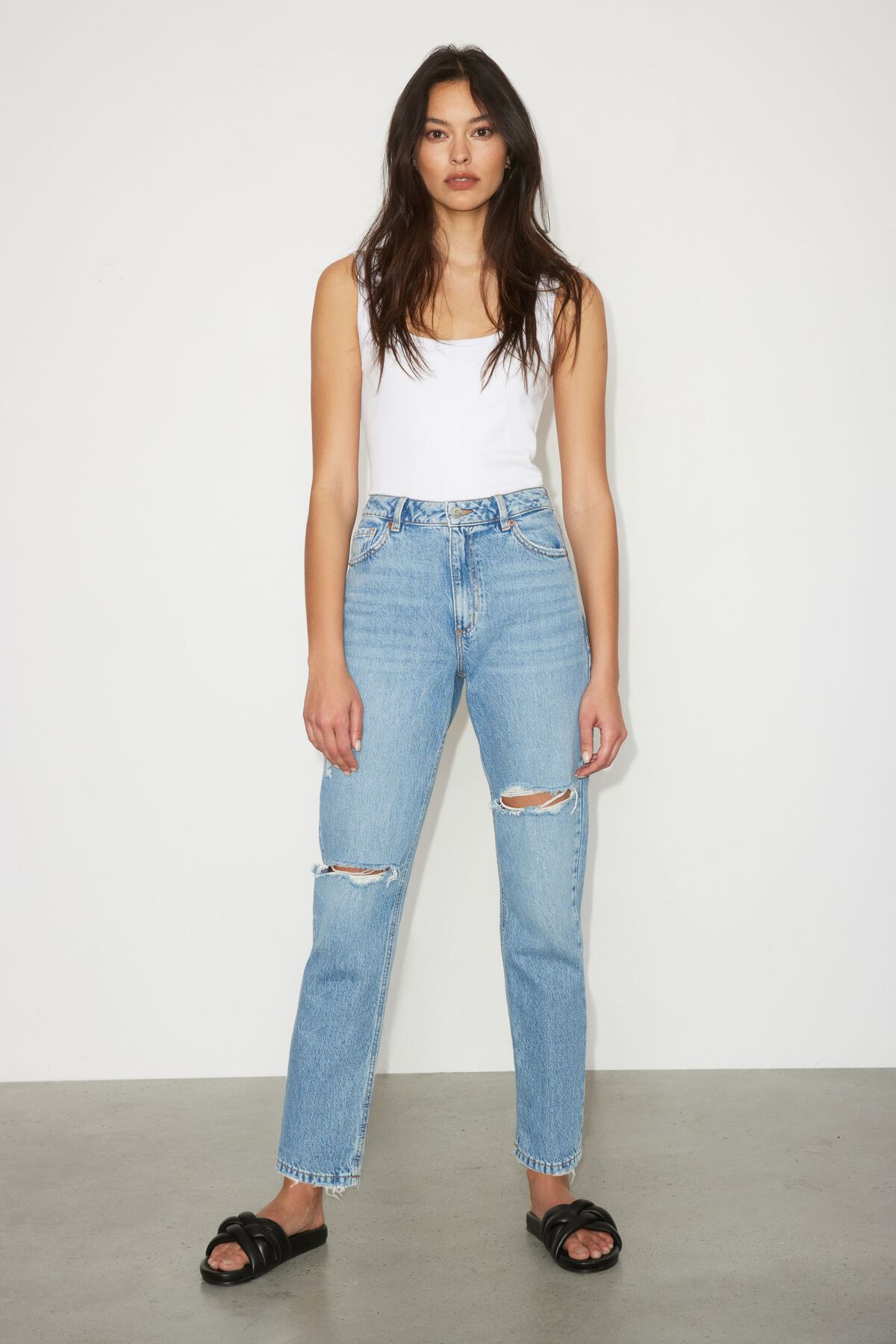 Claudia Distressed Mom Jeans | Dynamite Clothing