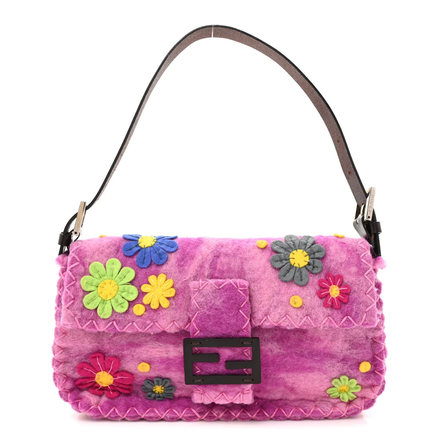 Felt Flower Applique Baguette Pink Multicolor | FASHIONPHILE (US)