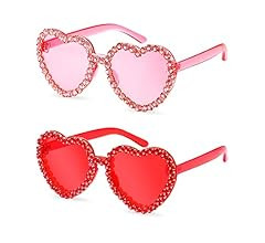 TOODOO 2 Pairs Valentines Day Heart Shaped Rimless Sunglasses Heart Rhinestone Glasses for Women ... | Amazon (US)