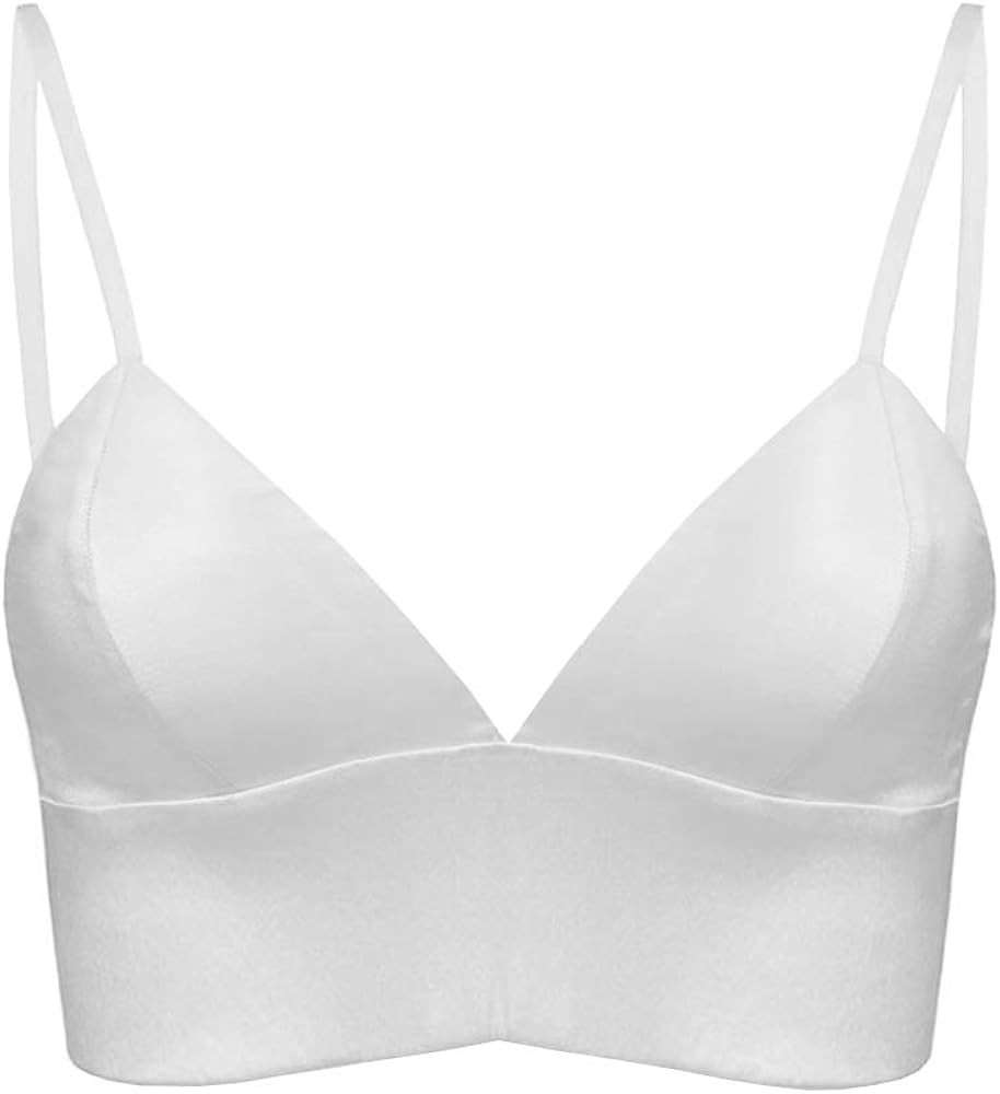 Silk Bralette Top V- Neck Satin Bra with Triangle Cups Wire-Free & Feather-Light for Women Sensit... | Amazon (US)